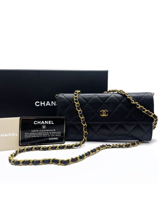 Chanel Handbags - Chanel CC Classic Caviar Flap Wallet Quilted Leather Chain Purse Black